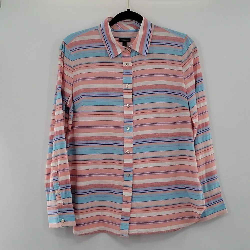 3For$20 Talbots Peach & Blue Button Down Blouse size: Small